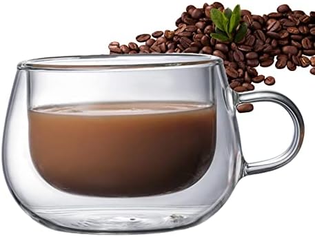 יואב ספל קפה ברור | שכבה כפולה אנטי-סקלד לאטה ספלים | ספלי קפה זכוכית רחבה מוקה רחבה מוקה ספלי משקה חם לבית